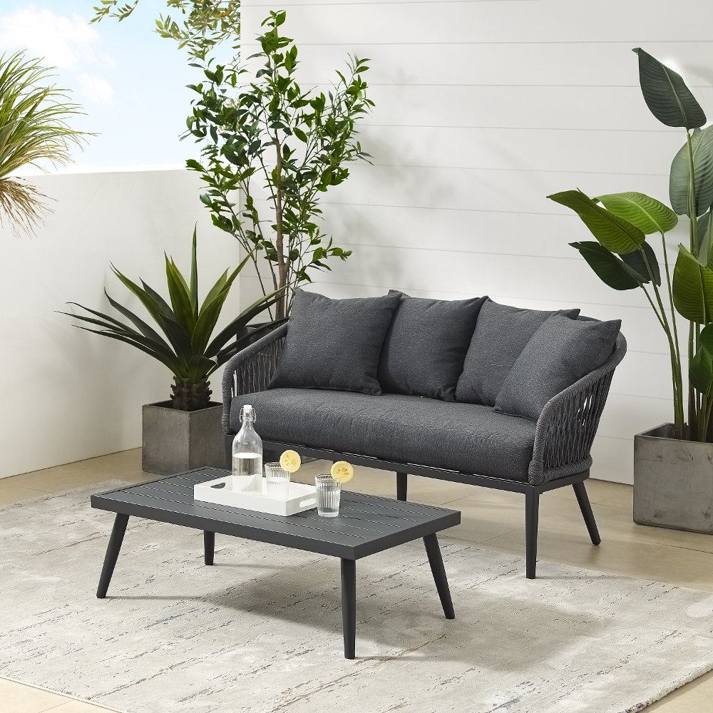 Dover Gray Rope Patio Loveseat and Table Set