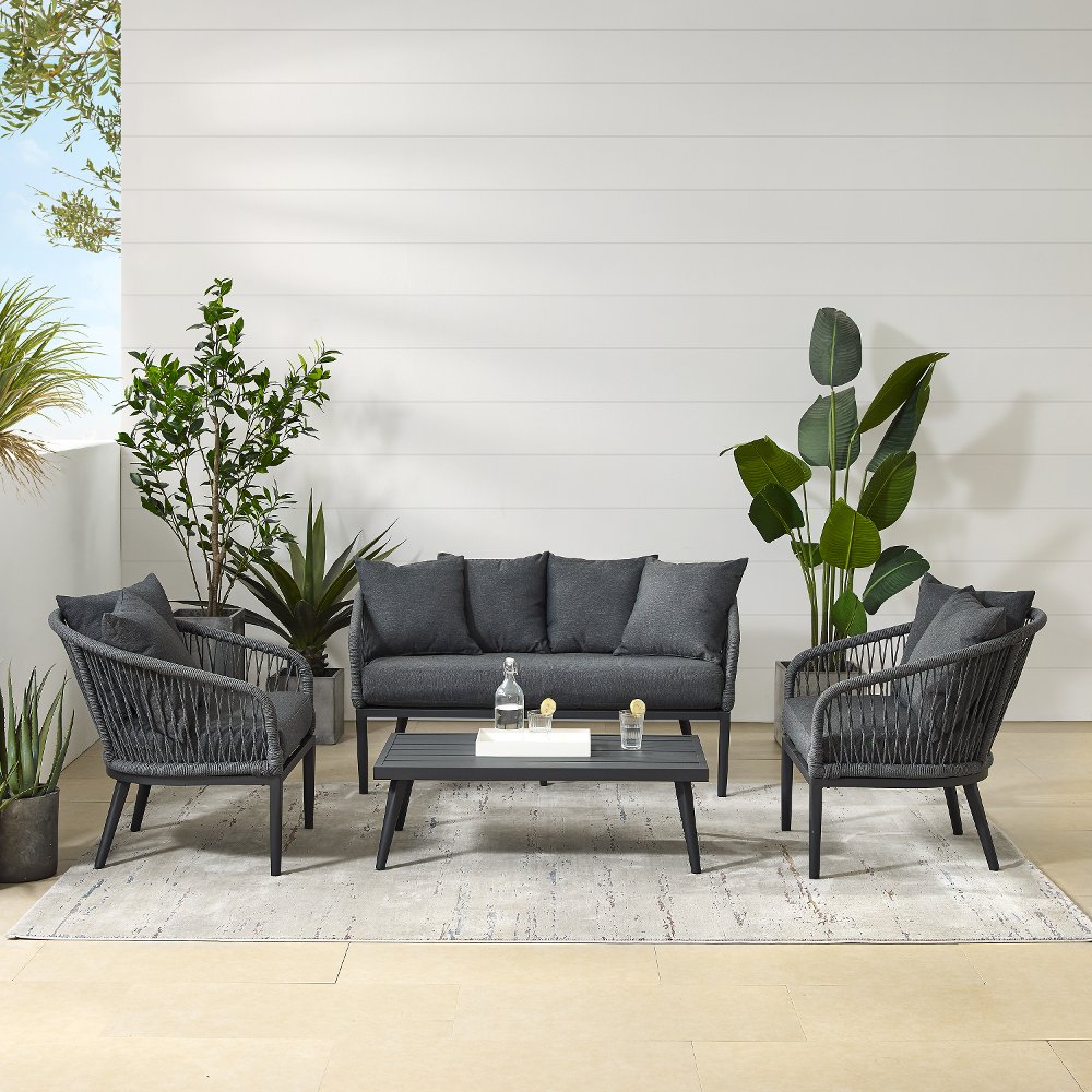 Dover 4 pc Gray Rope Patio Conversation Set