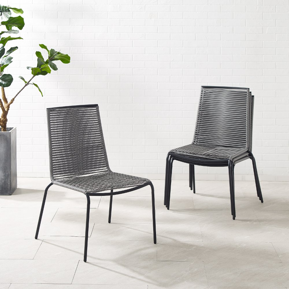 Fenton Gray Wicker Stackable Patio Chairs, Set of 4