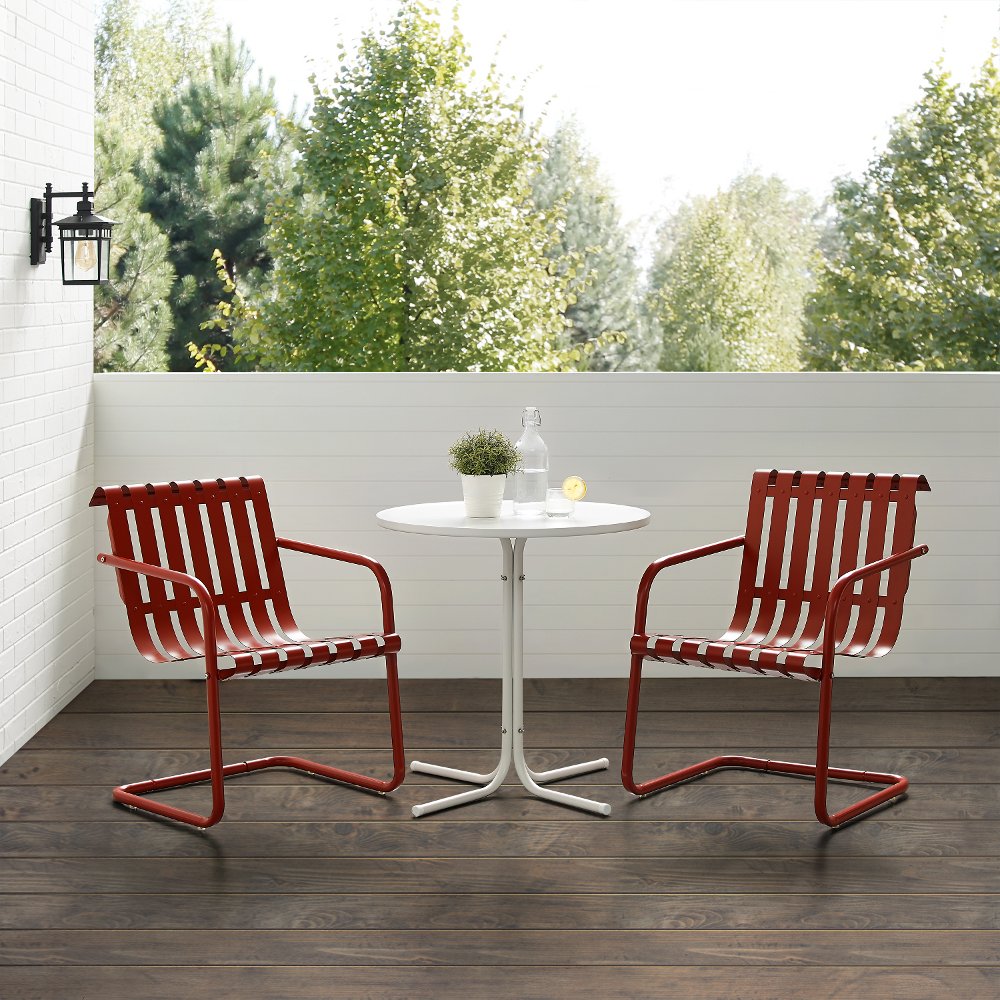 Gracie Red 3 Piece Outdoor Metal Bistro Set