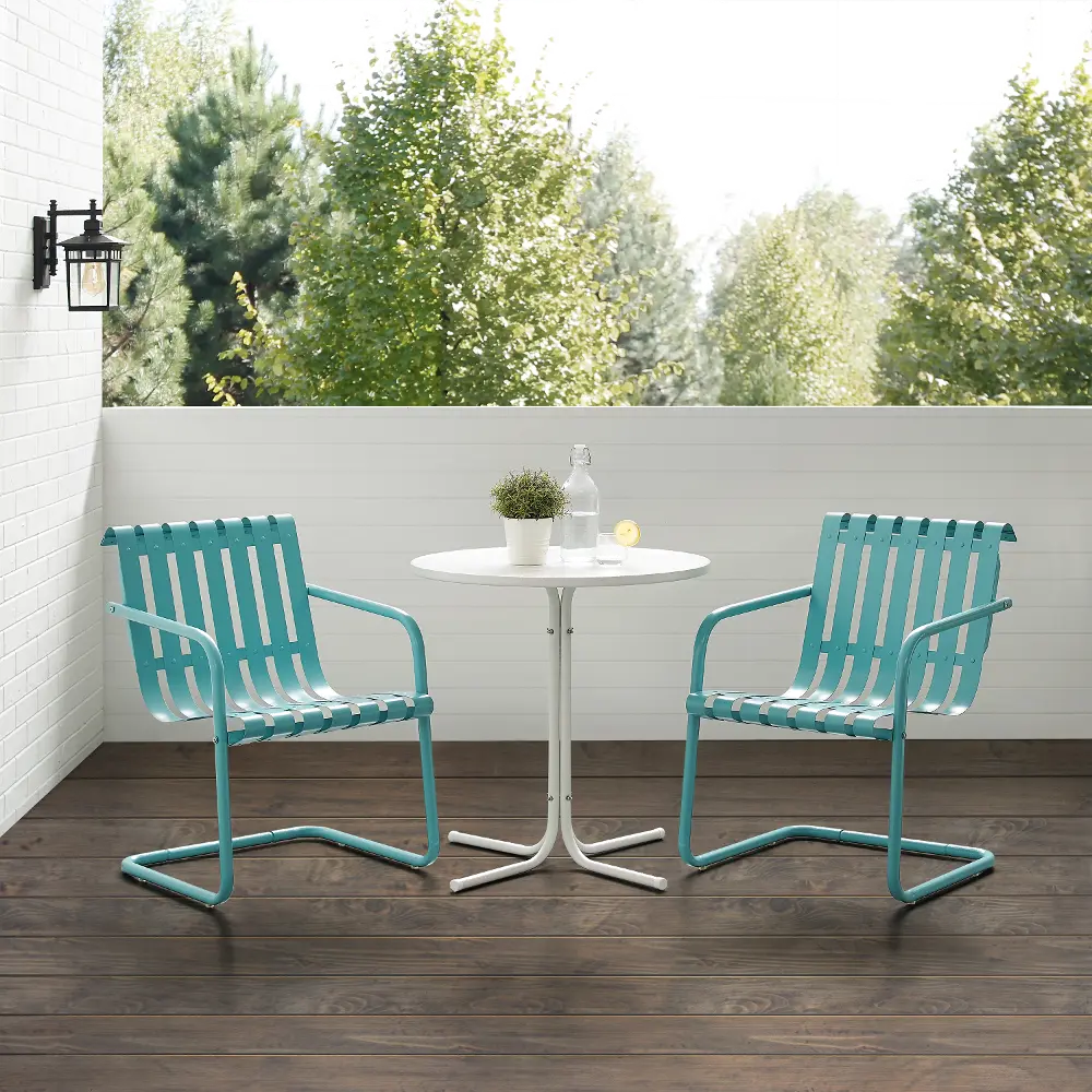 KO10021BL Gracie Blue 3 Piece Outdoor Metal Bistro Set-1