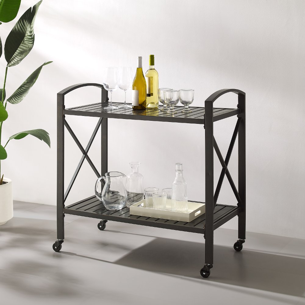 Kaplan Outdoor Bronze Metal Bar Cart