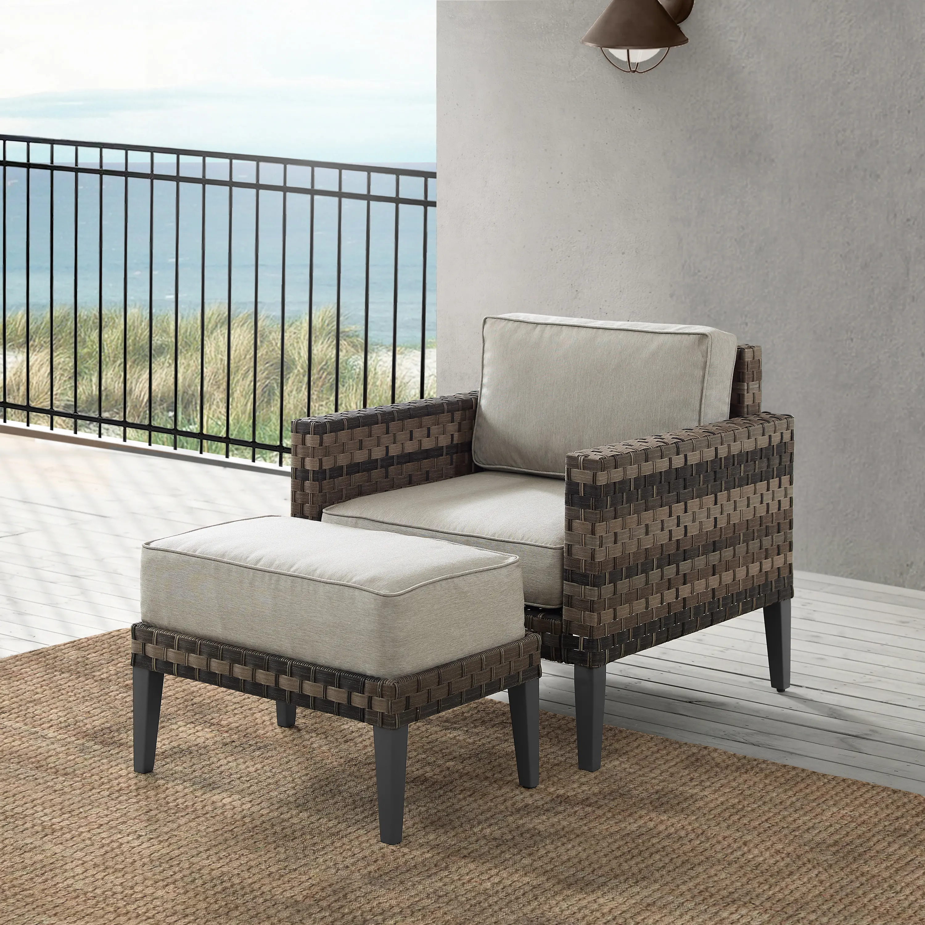 Prescott Taupe Outdoor Wicker Chair & Ottoman Set