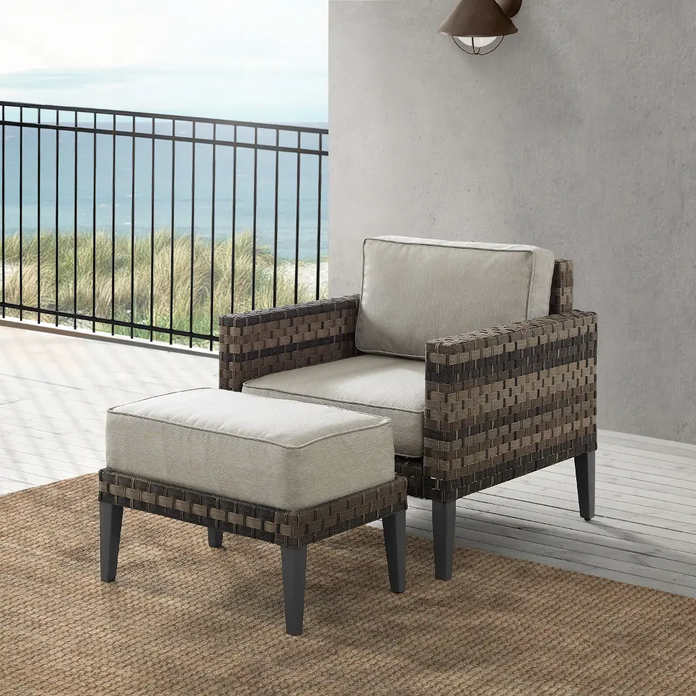 KO70258BR-TE Prescott Taupe Outdoor Wicker Chair & Ottoman Set-1