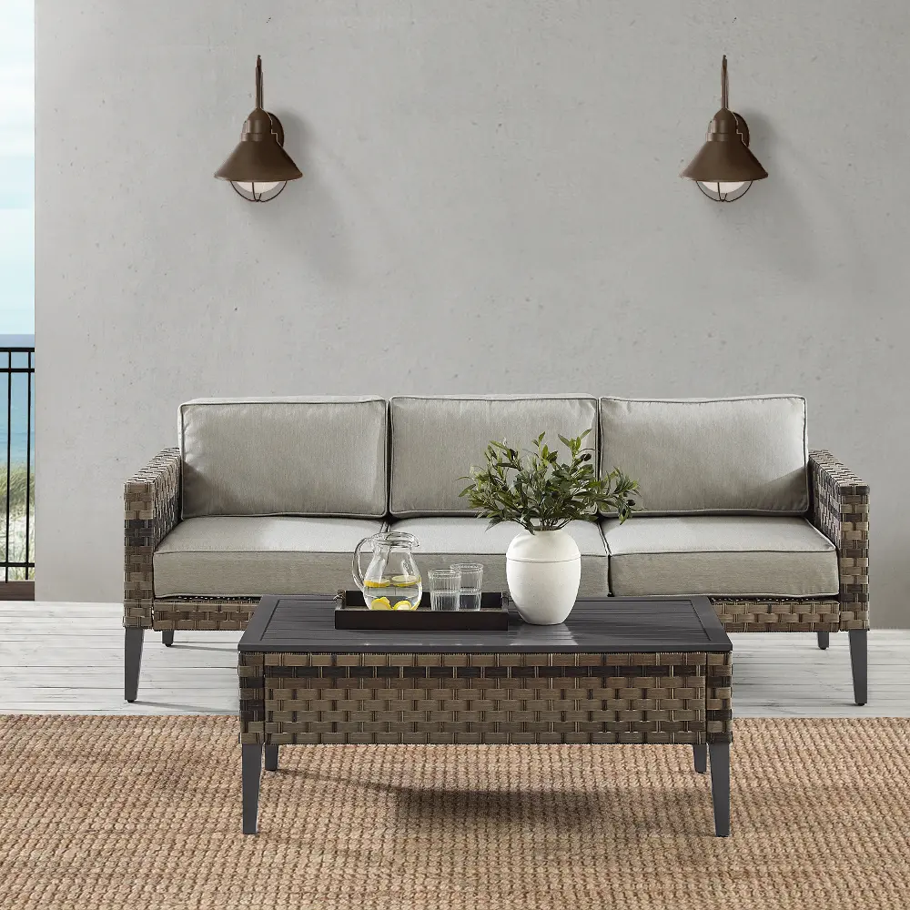 KO70254BR-TE Prescott Taupe Outdoor Wicker Sofa & Coffee Table Set-1