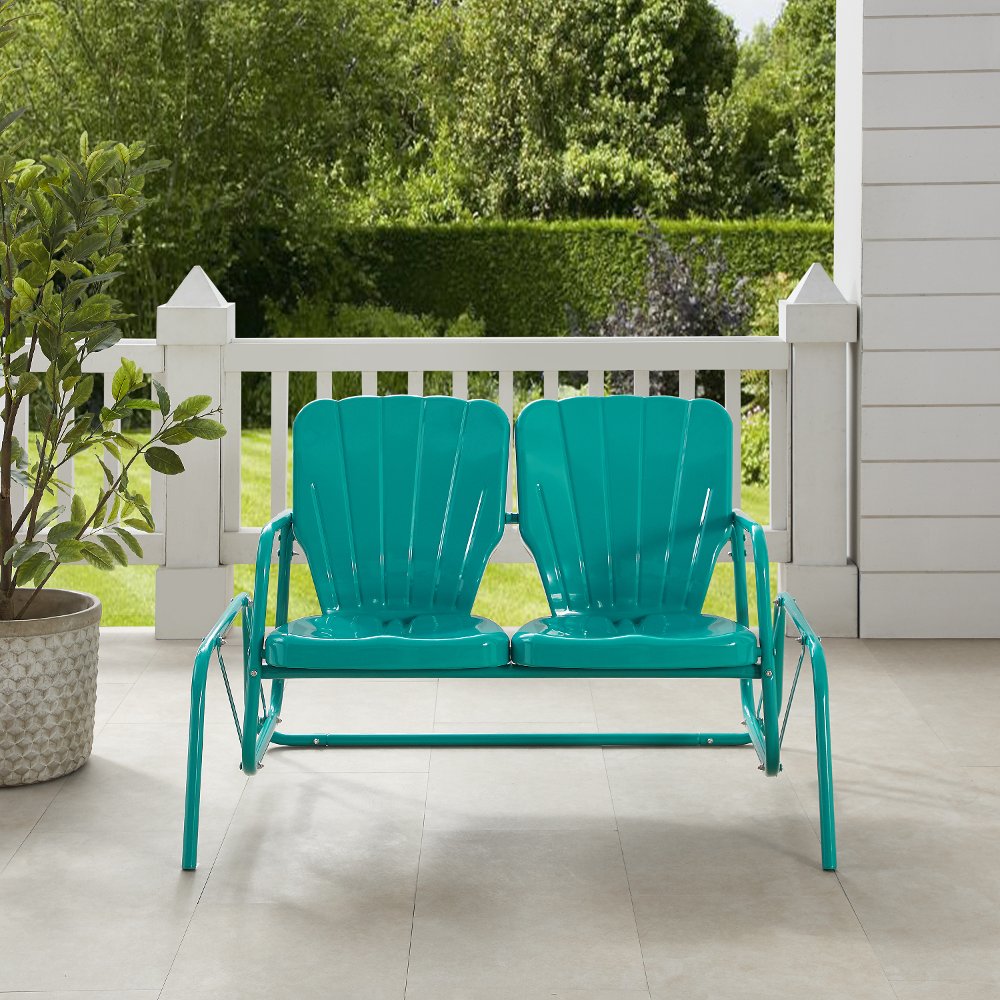 Ridgeland Turquoise Outdoor Metal Loveseat Glider