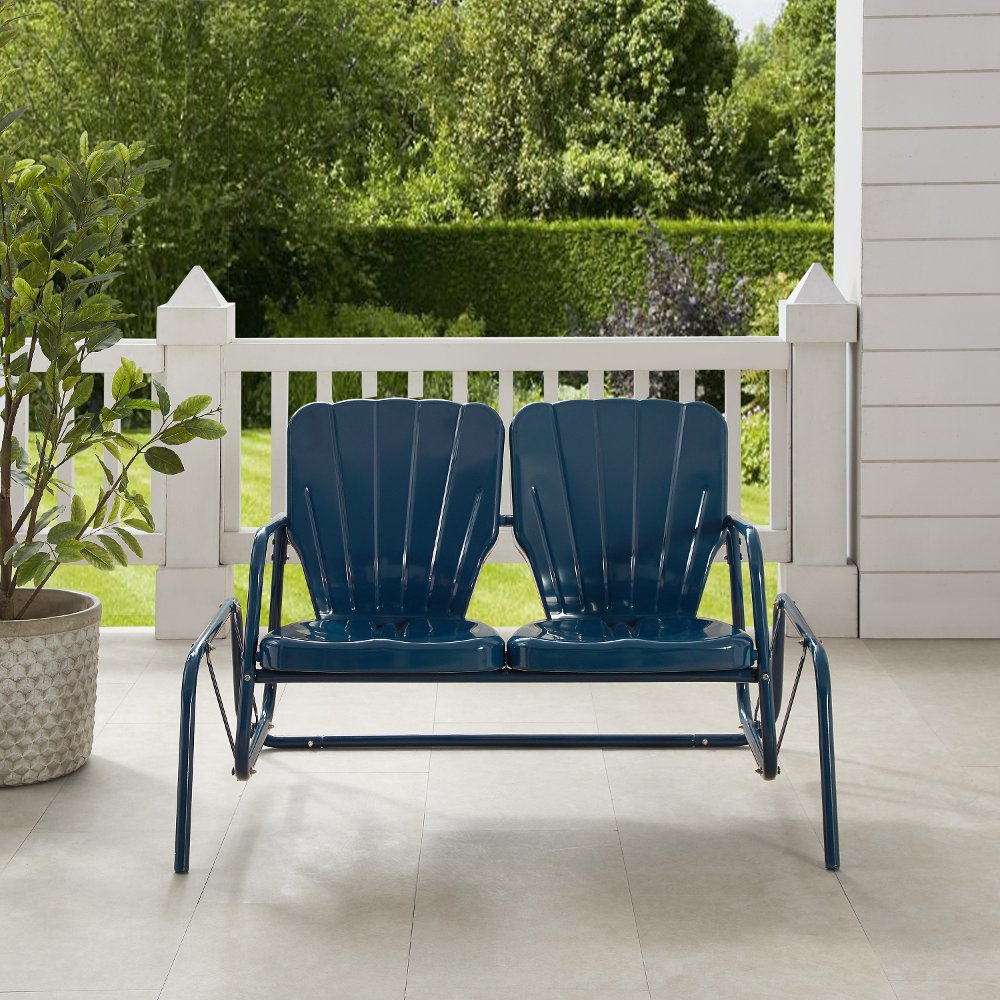 Photos - Garden Furniture Crosley Ridgeland Navy Outdoor Metal Loveseat Glider CO1032-NV 