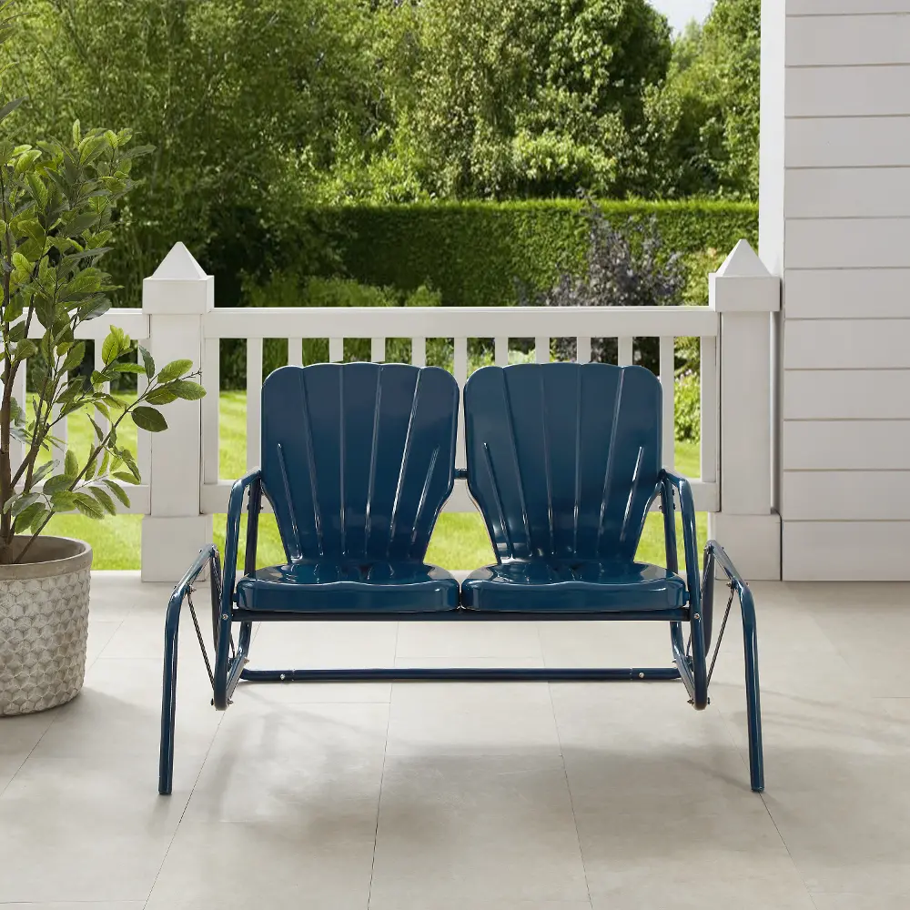 CO1032-NV Ridgeland Navy Outdoor Metal Loveseat Glider-1