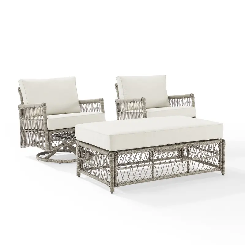 Thatcher 3 Piece Outdoor Wicker Swivel Rocker and Ottoman Set