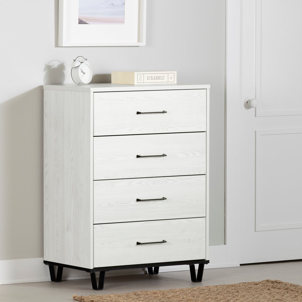 Arlen 4-Drawer Chest, White Pine and Black Matte