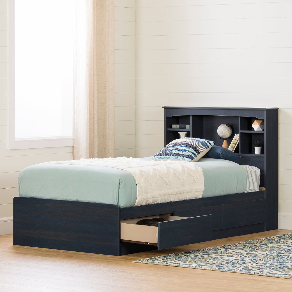 Aviron Blue Twin Storage Bed and Headboard