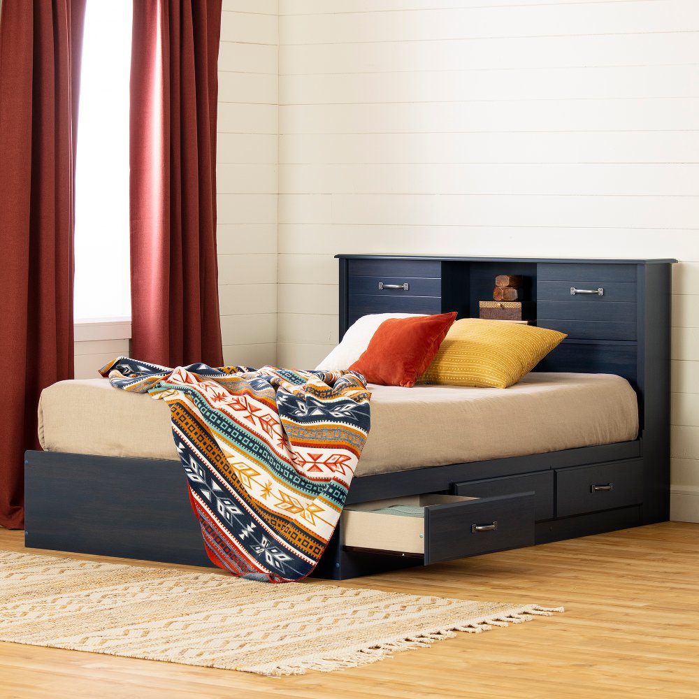 Ulysses Blue Storage Full Bed and Headboard Set