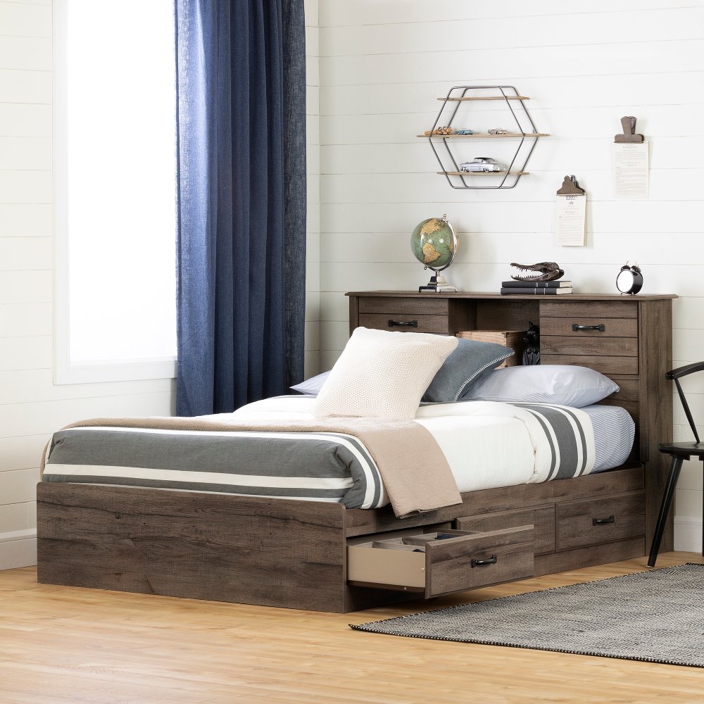 Ulysses Fall Oak Storage Full Bed and Headboard Set