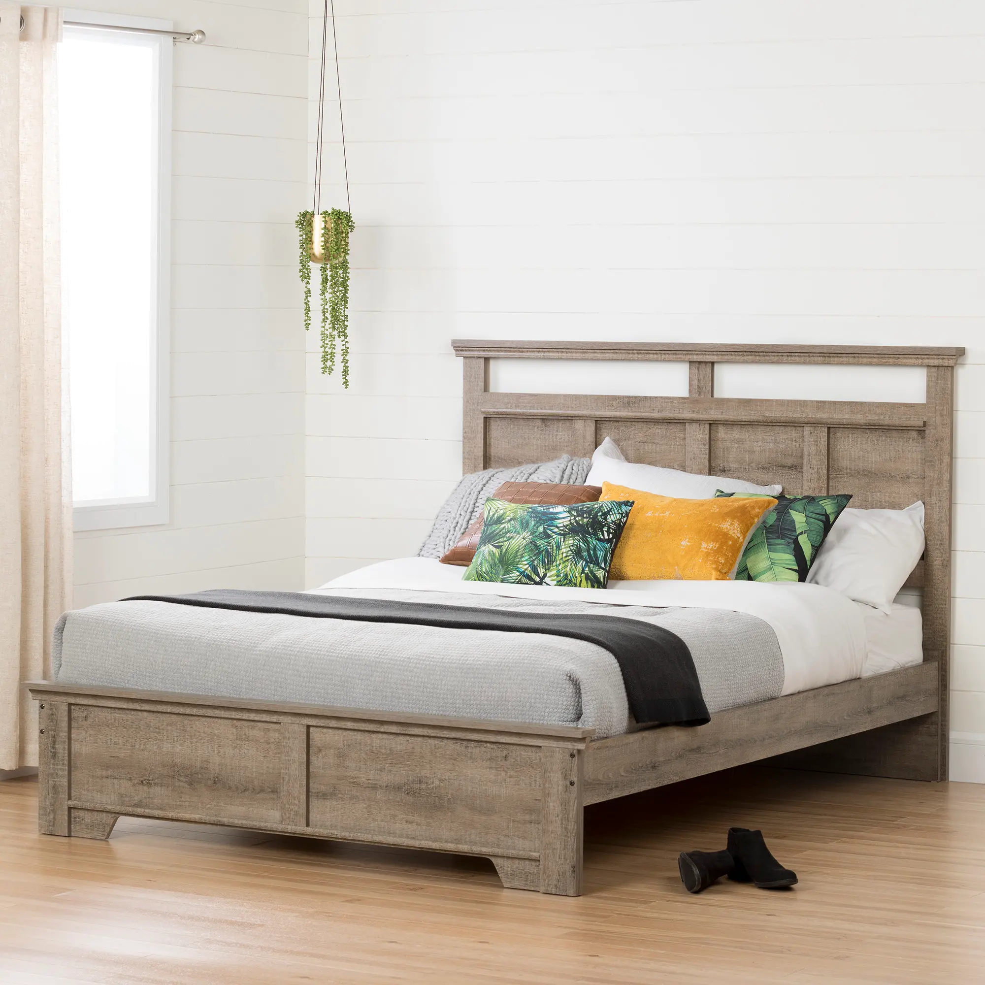 Versa Weathered Oak Queen Bed and Headboard Set