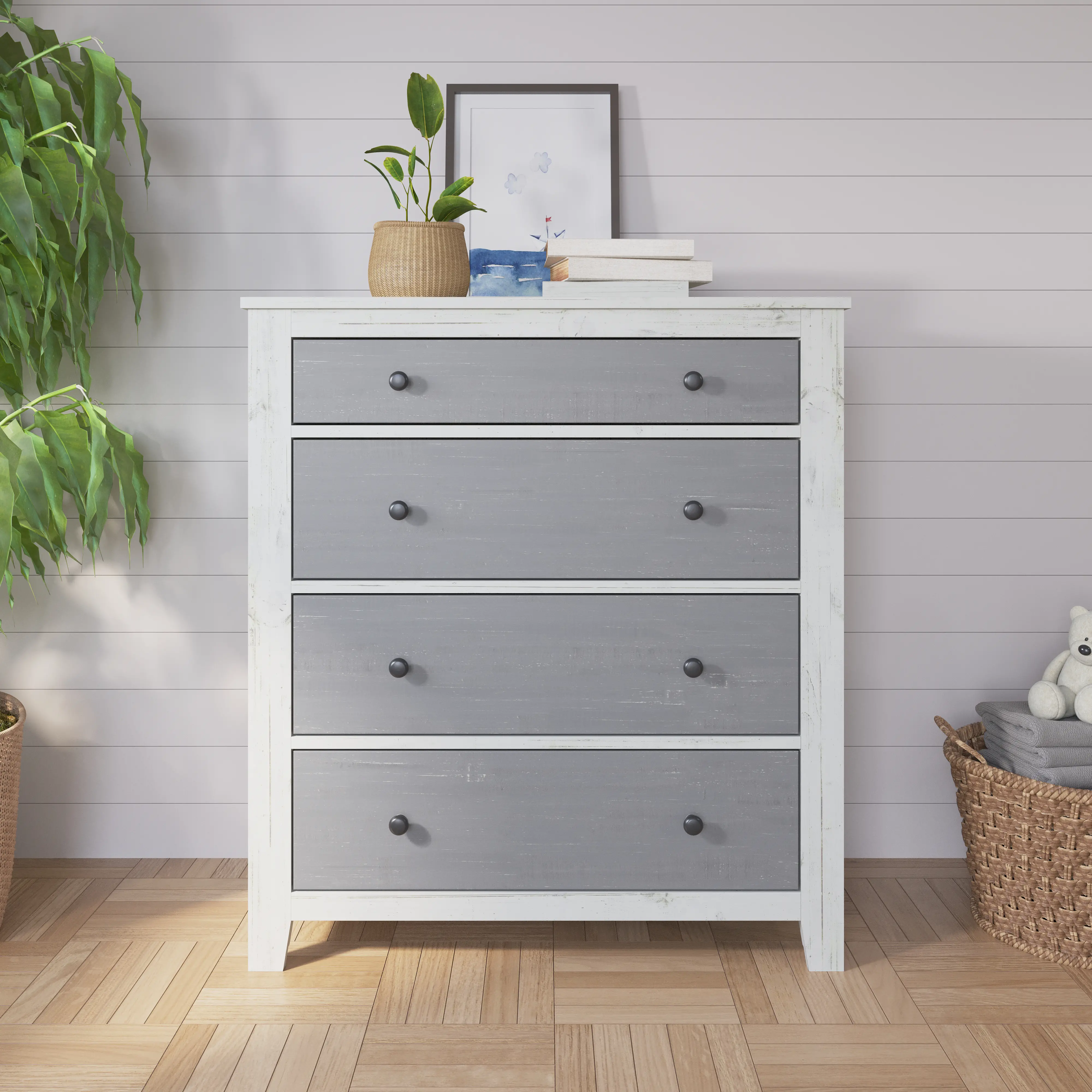 Ocean Grove White and Gray 4 Drawer Chest