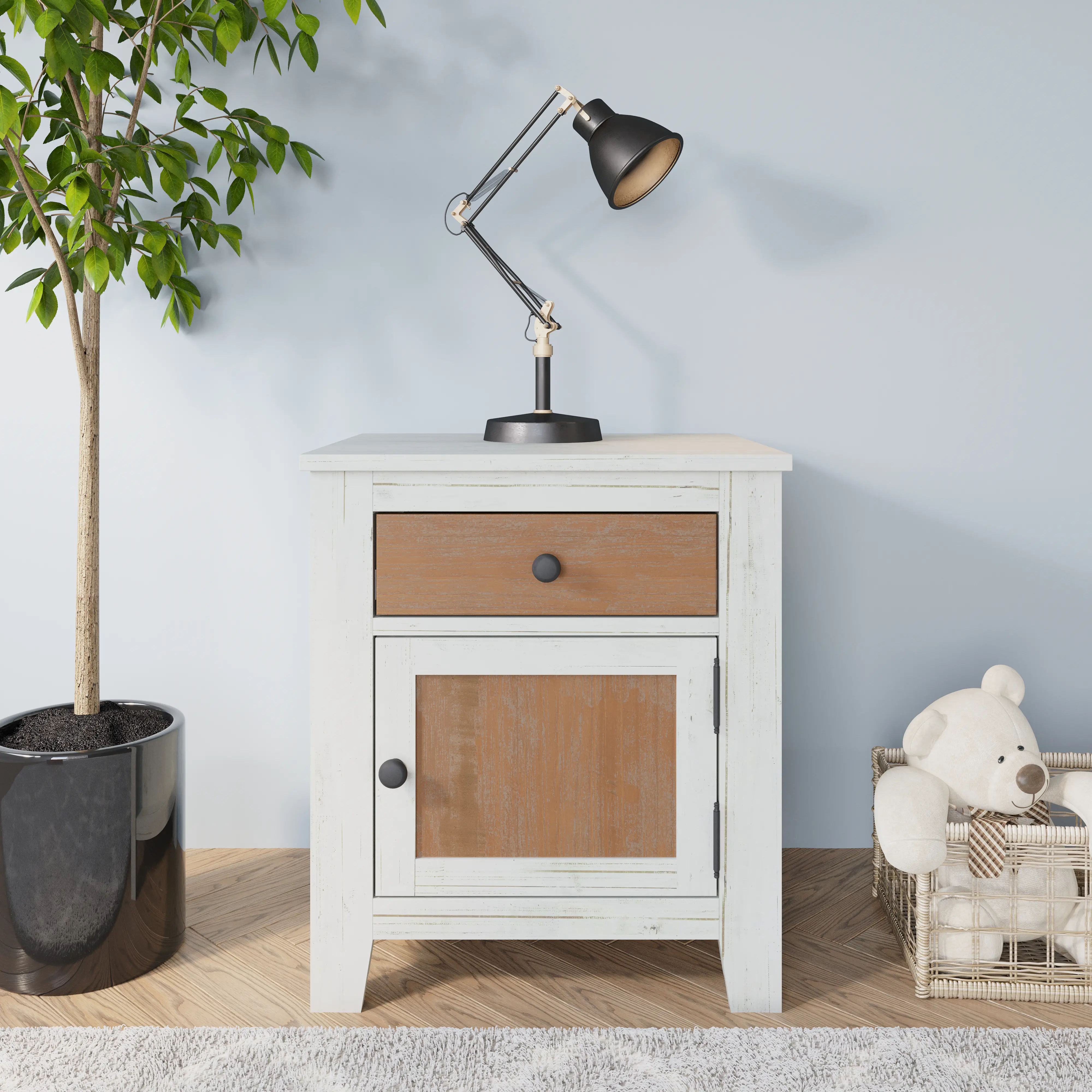 Ocean Grove White and Brown Nightstand