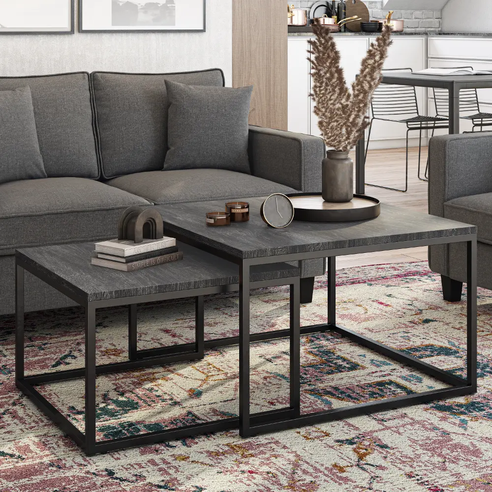 Fort Worth Black Square Nesting Coffee Table-1