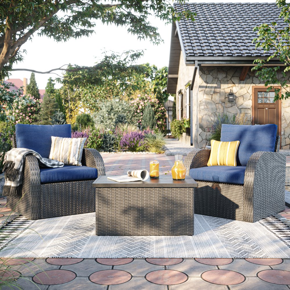 Brisbane Navy Blue Outdoor Wicker Table and Chairs Set