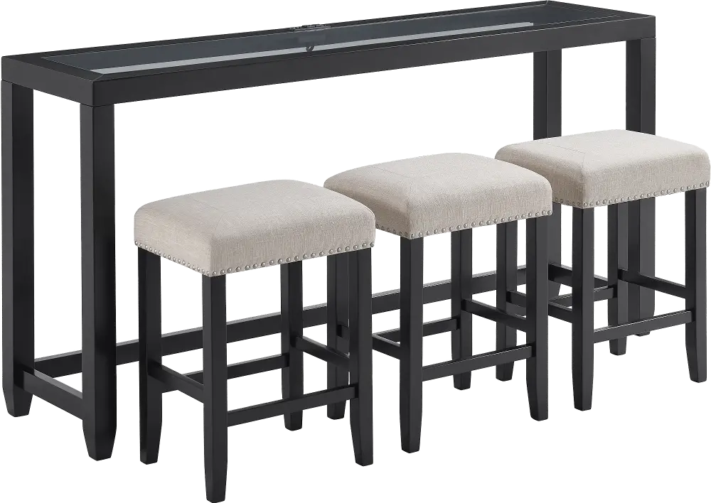 Cordero Black Sofa Table and Stool Set-1