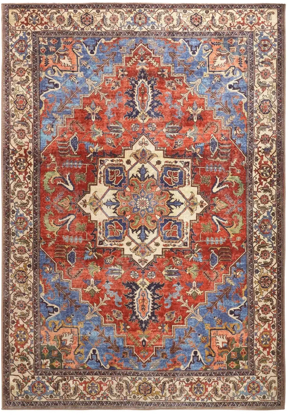 Percy 8 x 10 Blue and Rust Washable Area Rug-1
