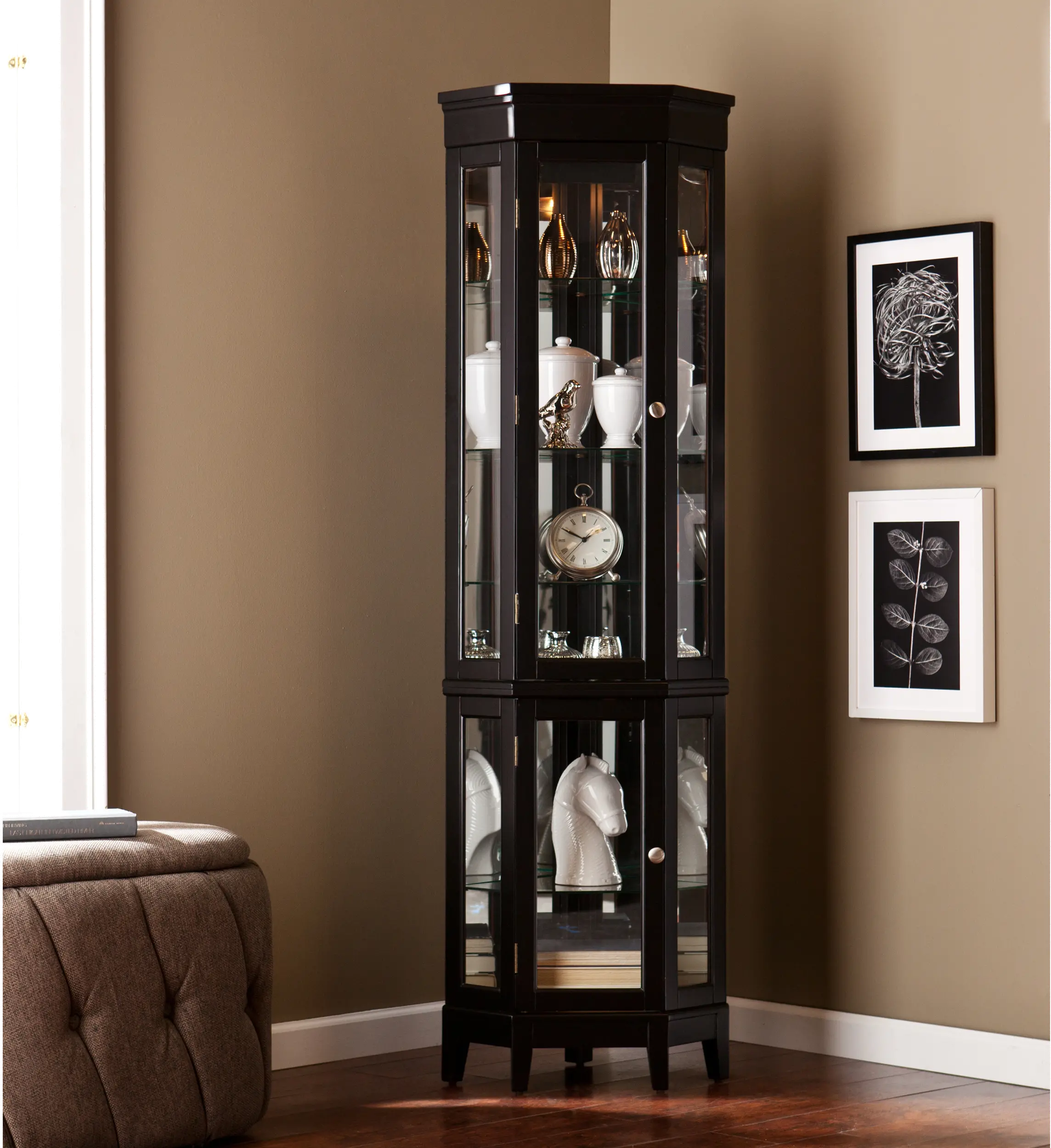 Corner black curio cabinet discount
