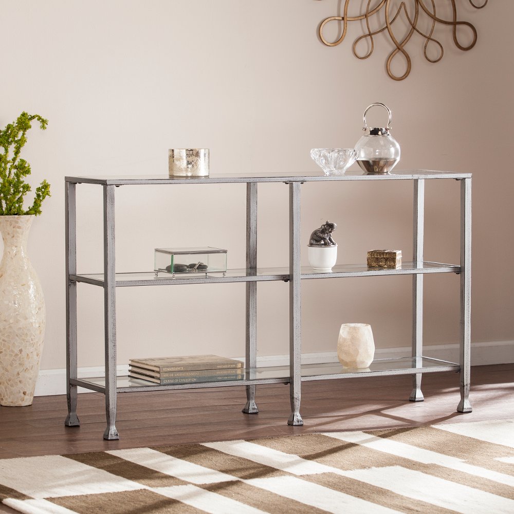 113256752 Jaymes Silver Metal & Glass Console Table sku 113256752