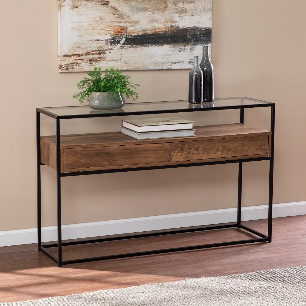 CM1014103 Olivern Glass-Top Industrial Console Table-1
