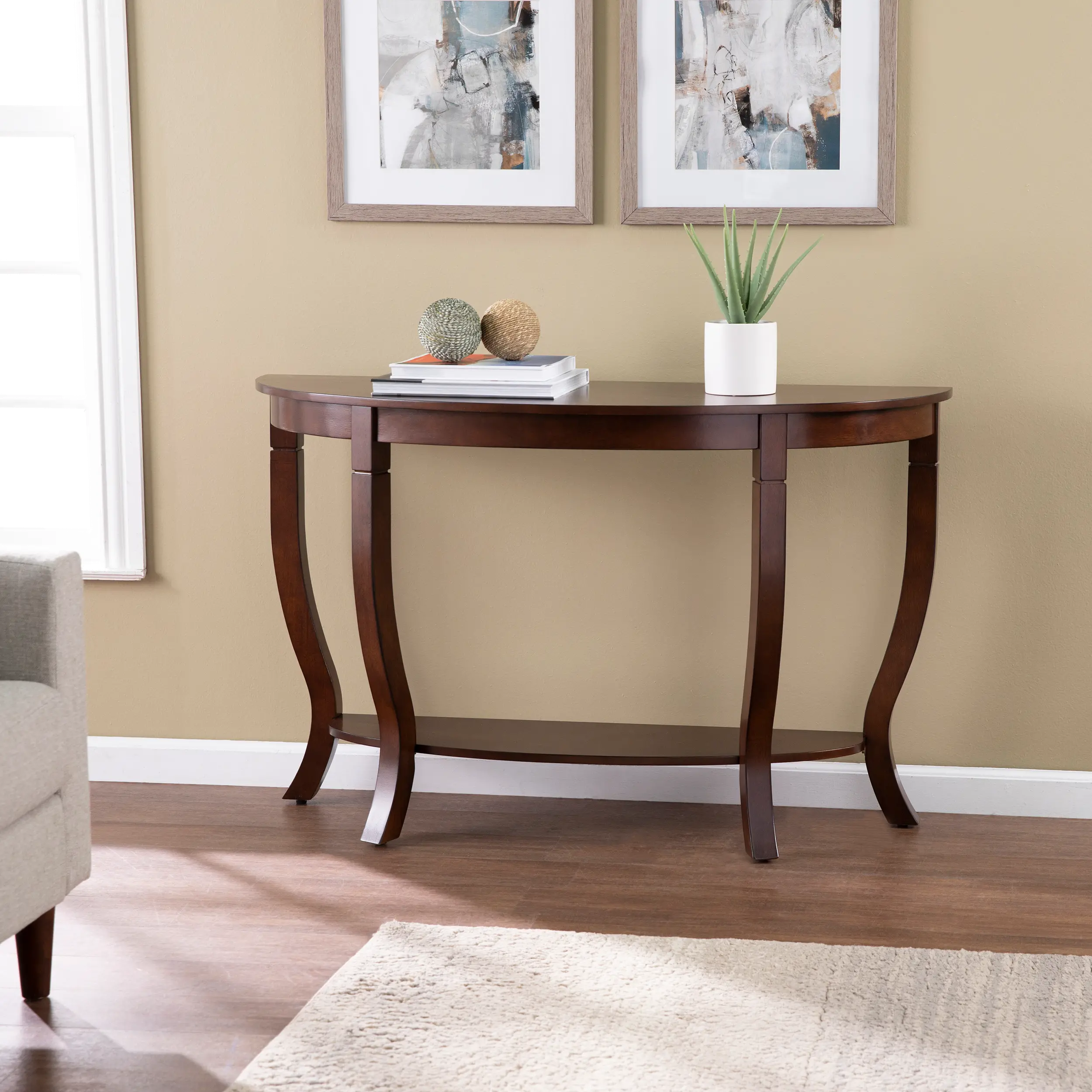 Findlay Demilune Brown Console Table
