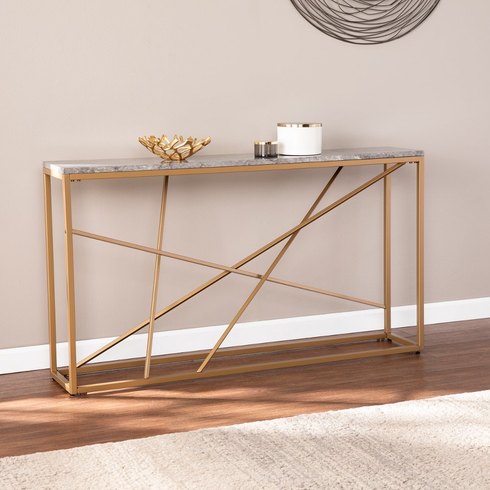 113256922 Arendal Faux Marble & Gold Skinny Console Table sku 113256922