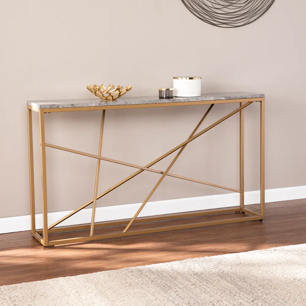 CM1653 Arendal Faux Marble & Gold Skinny Console Table-1