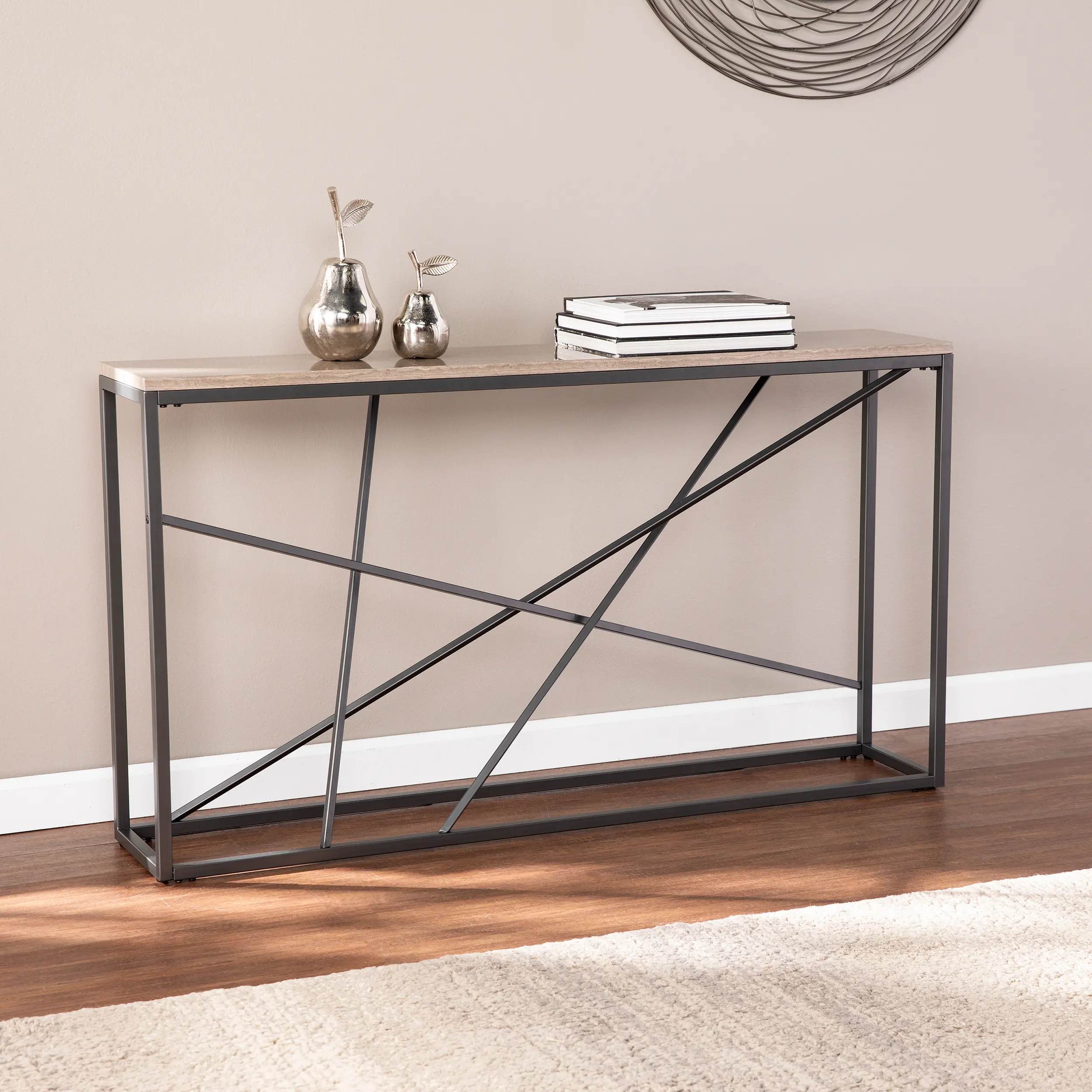 Arendal Faux Stone & Gray Skinny Console Table