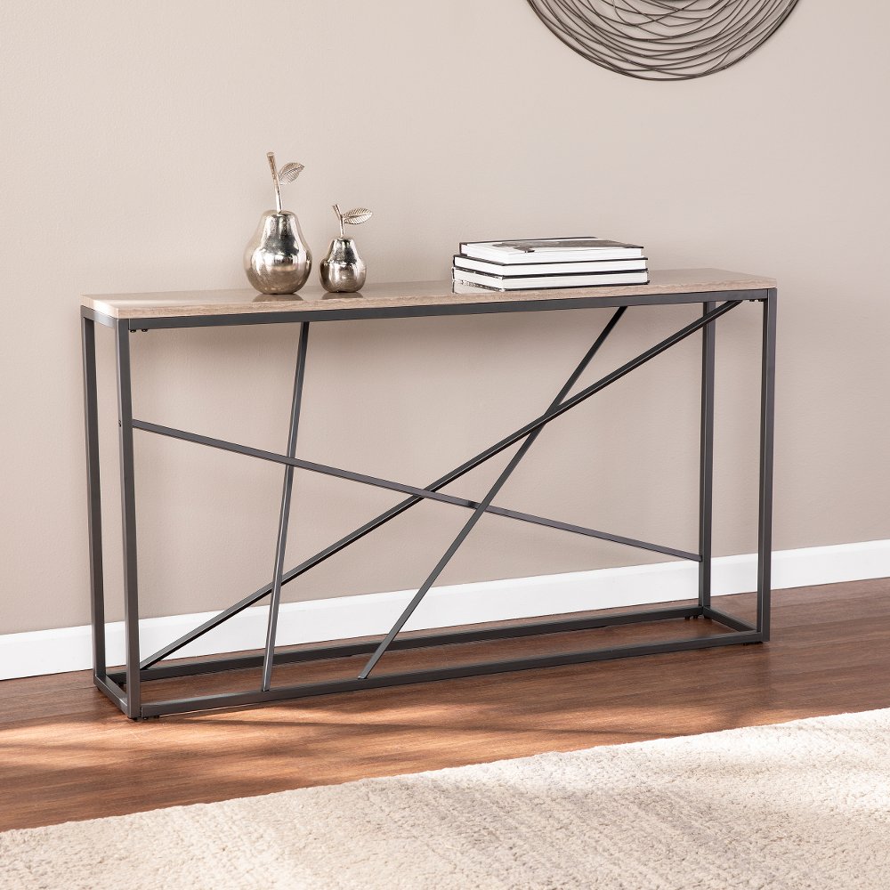 113256949 Arendal Faux Stone & Gray Skinny Console Table sku 113256949