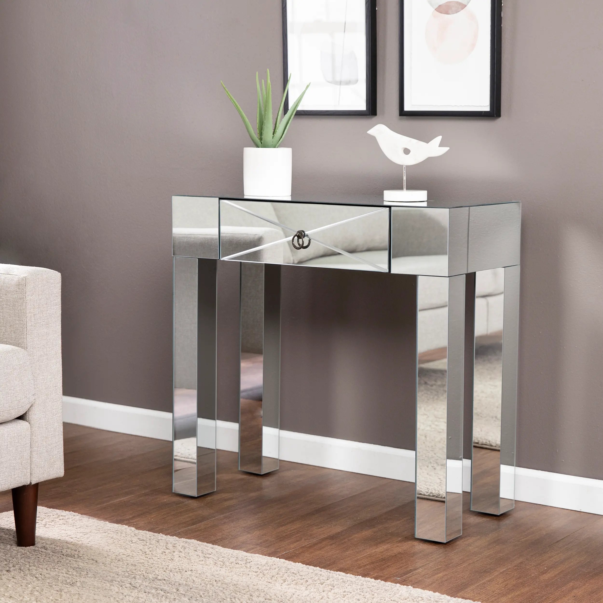 Cresheim Mirrored Console Table Drawer