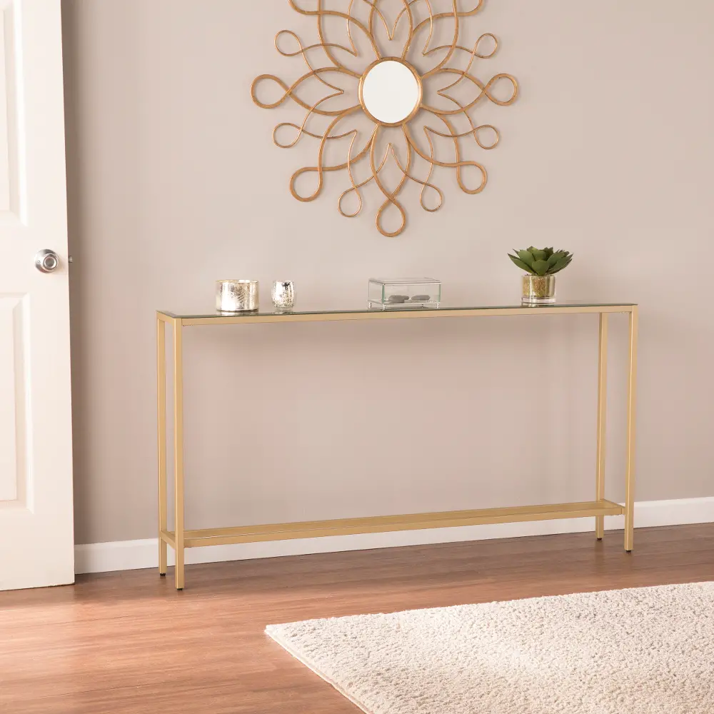 CM9296 Darrin Long Gold Console Table with Mirrored Top-2