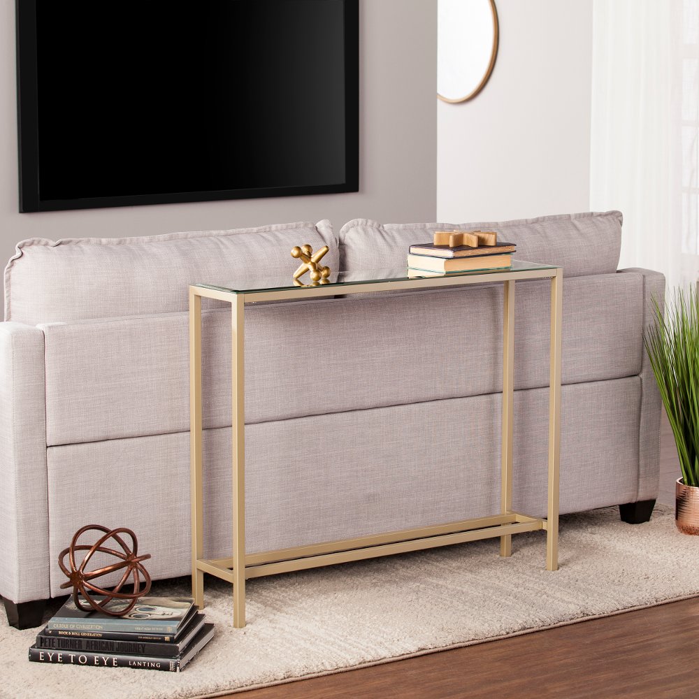 113257236 Darrin Short Gold Console Table with Mirrored Top sku 113257236