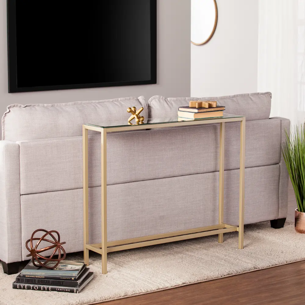 CM9297 Darrin Short Gold Console Table with Mirrored Top-1