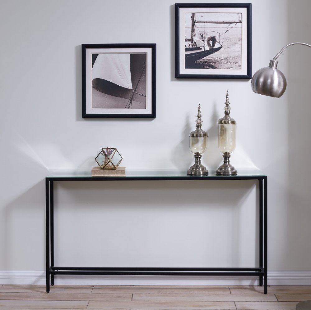 113257252 Darrin Long Gunmetal Gray Console Table with Mirro sku 113257252