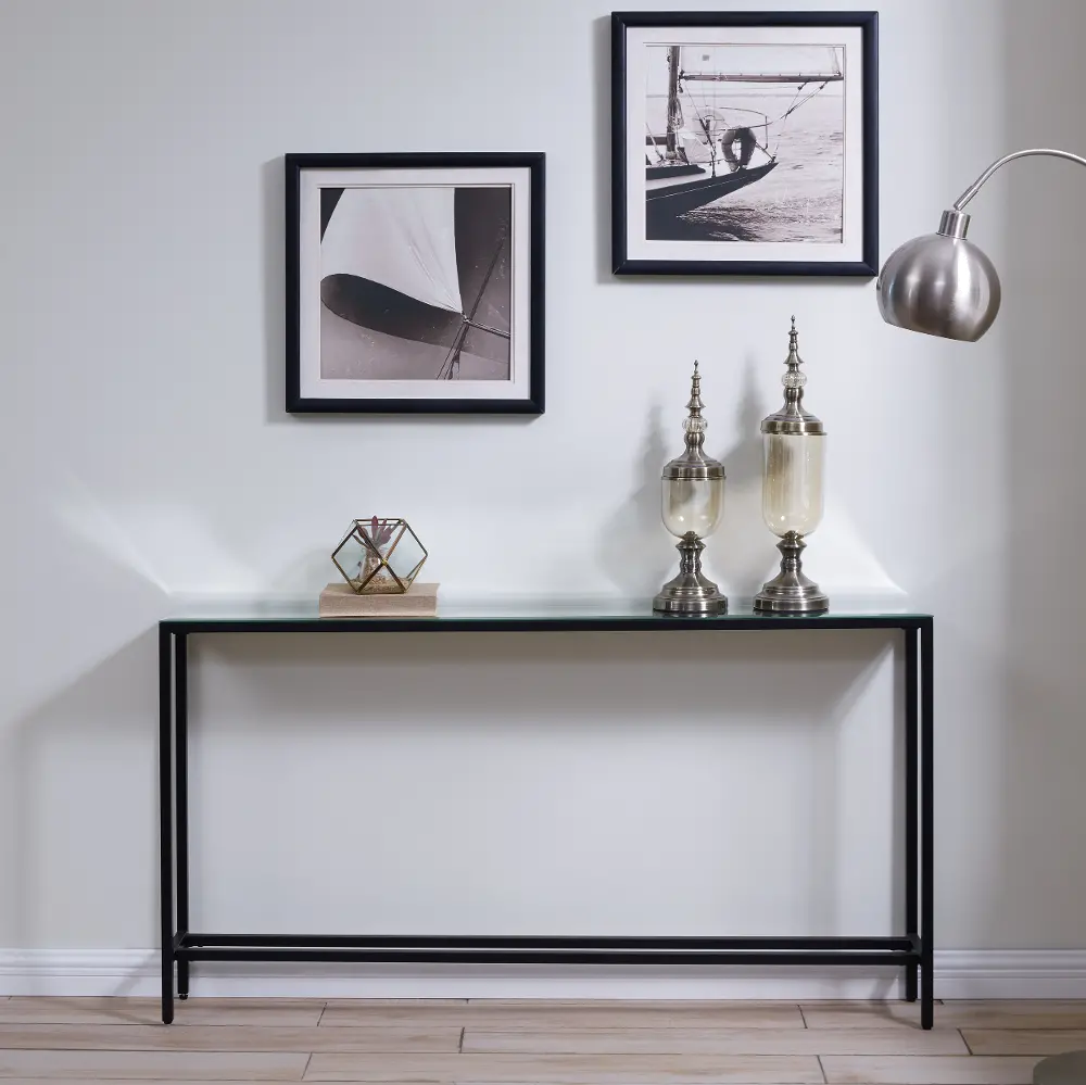 CM9396 Darrin Long Gunmetal Gray Console Table with Mirrored Top-1