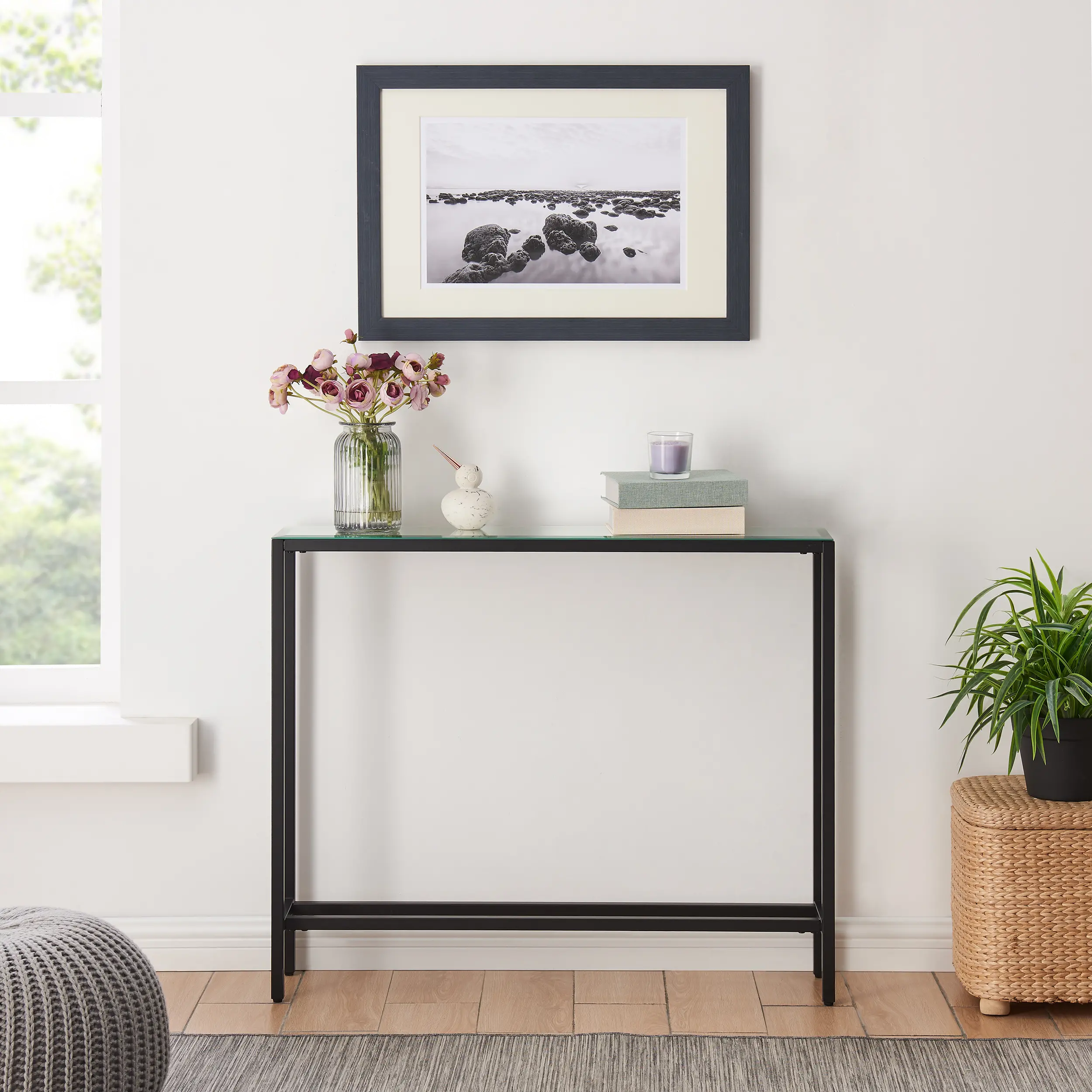 Darrin Short Black Console Table with Mirrored Top