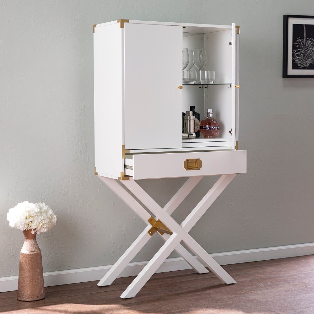 Campaign Tall White Bar Cabinet