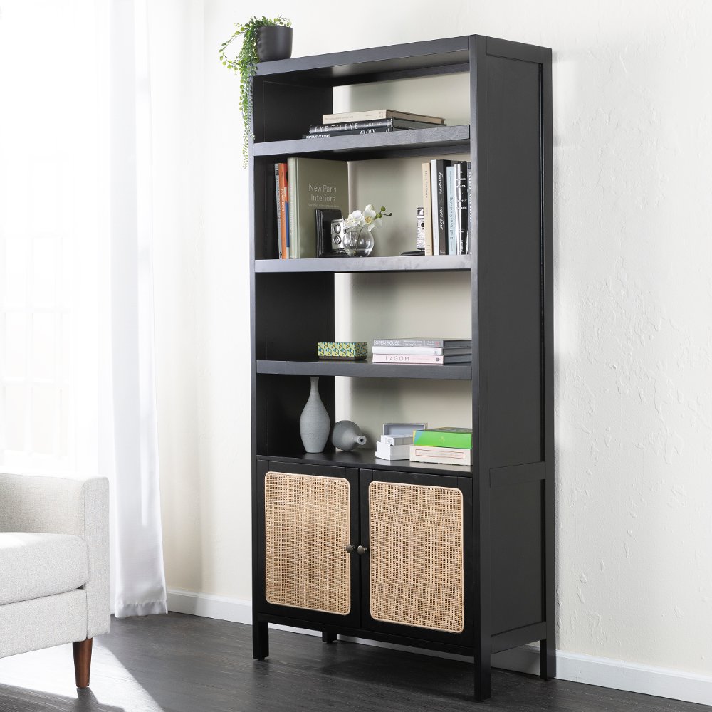 113257597 Carondale Black & Rattan Bookcase sku 113257597