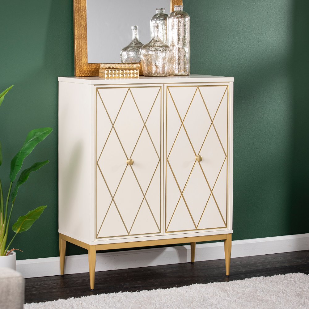 113257937 Marradi White & Gold Accent Cabinet sku 113257937