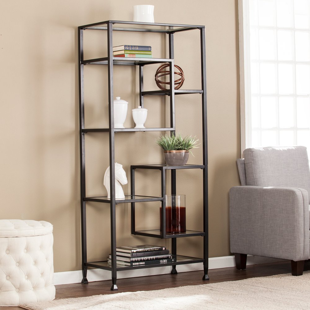 Jaymes Black Metal & Glass Asymmetrical Bookcase