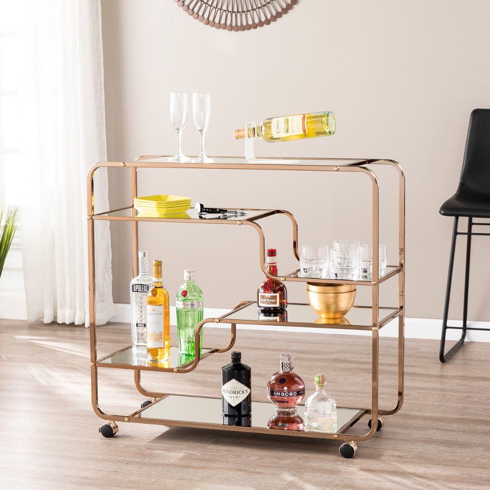 Maylynn Art Deco Champagne Mirrored Bar Cart