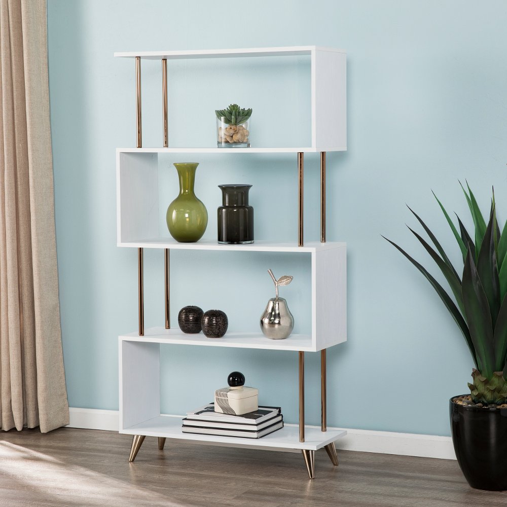 113258208 Beckerman White Asymmetrical Bookcase sku 113258208