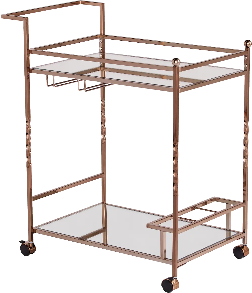 HZ3585 Ivers Rose Gold Metal Mirrored Bar Cart-1