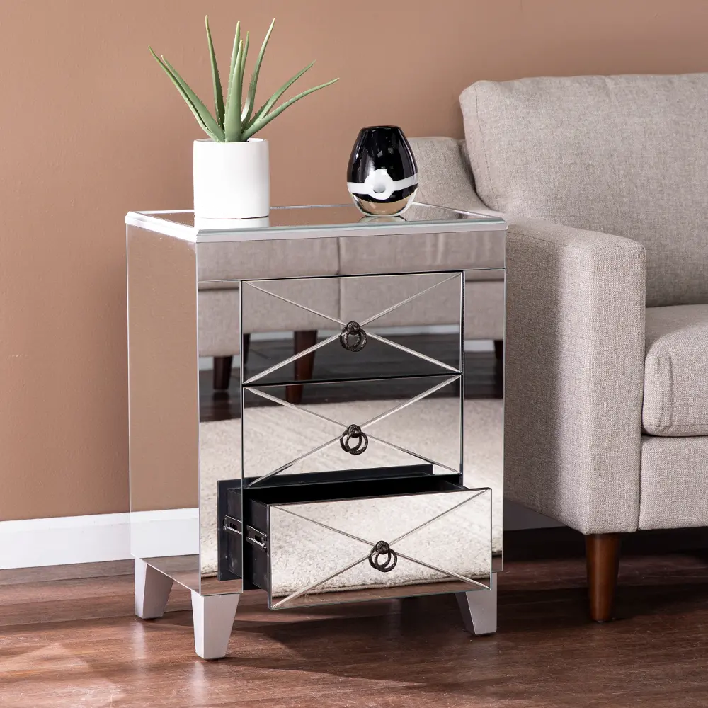 OC0792 Cresheim Mirrored End Table with Drawers-1