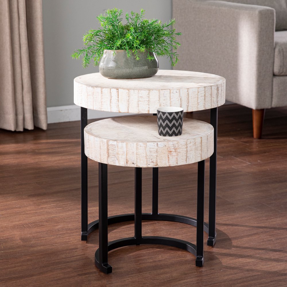 Kennerly Weathered White Nesting Side Tables â Set of 2