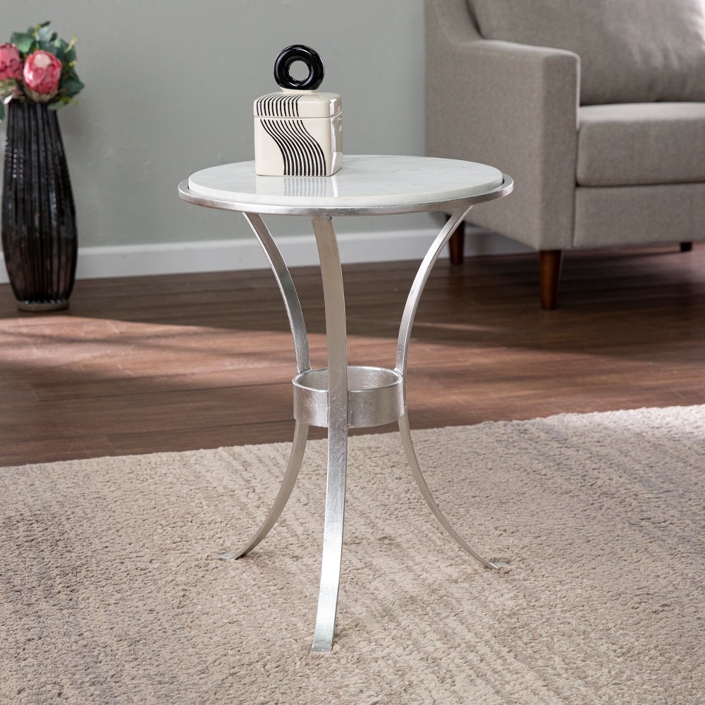 113258607 Fordoche Silver & Marble Round Accent Table sku 113258607