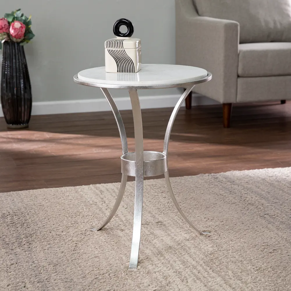 OC1097906 Fordoche Silver & Marble Round Accent Table-1
